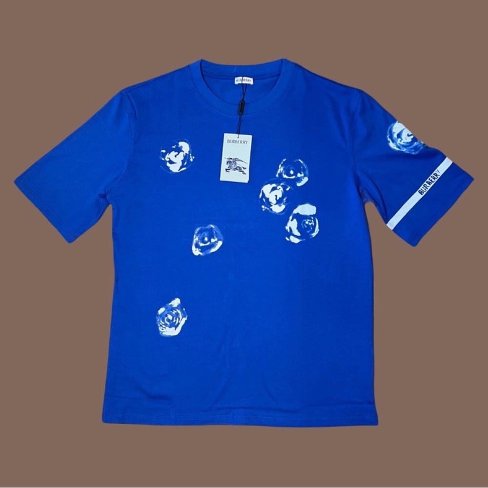 Burberry Men Rose Print Cotton T-shirt